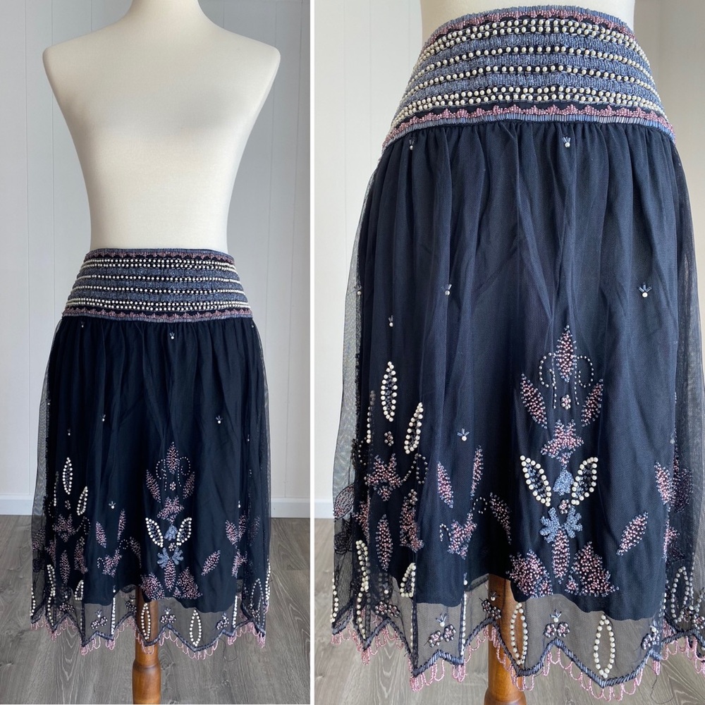 French Connection Intricately Beaded Black Skirt 6
